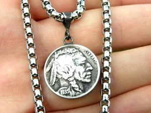 Kettenanhänger echt Büffel Indianer Nickel Münze 1928 1929 1930 1934 1935 - Bild 1 von 6