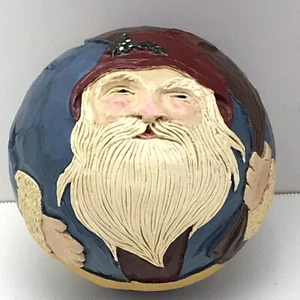1989 BRIERE Folk Art Old World Santa Face Roly Poly Ball Missing Cart - Picture 1 of 7