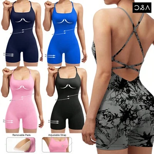 2025 Tummy Control Padded One Piece Sports Bra Ribbed Quick-drying Fitness Tops - Picture 1 of 35