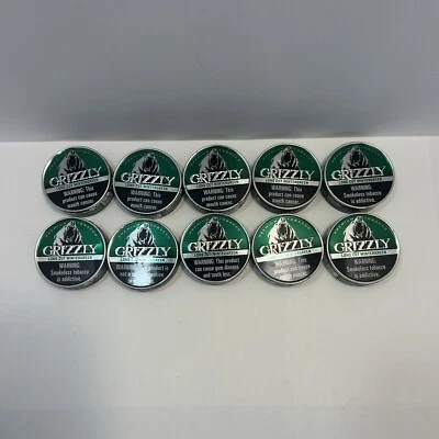 Lote de 10 latas vacías Grizzly Premium Tabaco Rugiente Corte Largo Wintergreen Foto 1 de 3