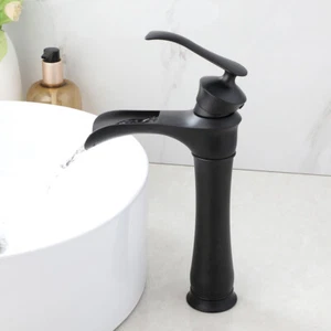 Bathroom Sink Vessel Faucet Black Painting Waterfall Spout Basin Mixer Tap - Picture 1 of 15
