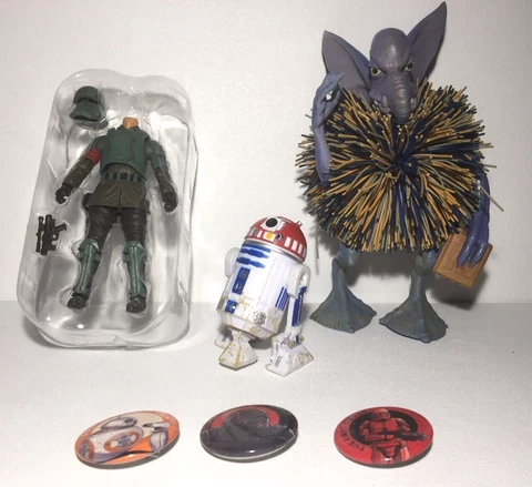 Star Wars 3.75 Lot Din Djarin R3-T2 Droid Obi Wan Kenobi Watto Koosh fodder pins Cover