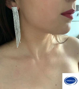 XXL Strass Silber Ohrringe groß lang Creolen Brautschmuck Ohrstecker Hochzeit - Bild 1 von 12