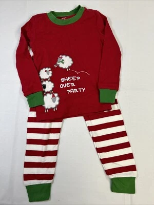 Gymboree Unisex Holiday Pajama Set Sheep Sleepover Party Red Green Size 4 EUC - Image 1 of 4