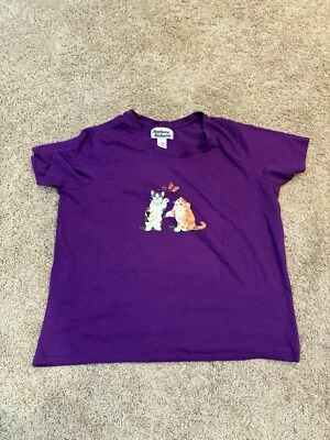 Camiseta vintage Anthony Richards camiseta gatos y mariposa púrpura para mujer XL USADA EN EXCELENTE ESTADO Foto 1 de 3
