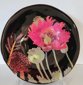PIER 1 SOUP CEREAL BOWL BLACK WITH POPPIES FLOWERS NWT - Picture 1 of 6