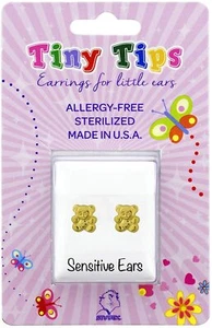 STUDEX Tiny Tips Kids Earrings | Gold Plated Double Teddy Bear | Hypoallergenic - Picture 1 of 1