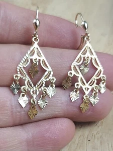 New 14k Solid Yellow Gold Chandelier Drop/Dangle Earrings 4g Turkey 1.9"t x .75" - Picture 1 of 17