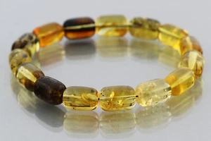 Genuine BALTIC AMBER Clear Olive Shape Beads Stretch Bracelet 14.9g 221116-6 - Picture 1 of 6