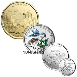 Canada set of 4 commemorative coins 150th 1867-2017 UNC 5c 10c 25c colour and 1$ - Bild 1 von 1