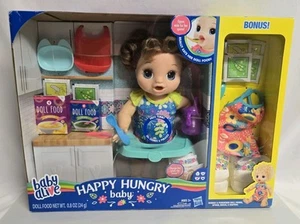 New In Box Sealed 2019 Baby Alive Happy Hungry Doll Curly Brunette Hair W/ Bonus - Picture 1 of 15
