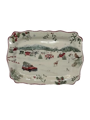 New Better Homes & Gardens Winter Forest Heritage 19” Platter Barn Deer - Image 1 of 4