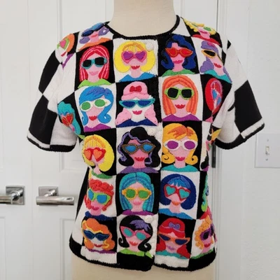 Michael Simon Cardigan Vintage 1998  Andy Warhol Like Pop Art Sweater Medium - Image 1 of 4