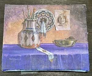 Tom J Dooley Original Art Work Acrylic On Canvas Unframed 10”x8” Native American - Picture 1 of 7