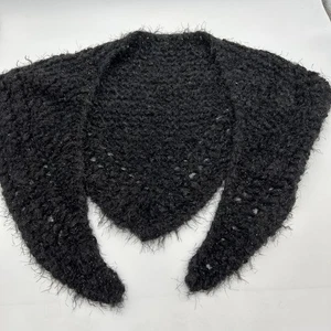 Shawl Wrap Triangle Scarf Handmade Crochet Knit Black Collar Sparkly Evening - Picture 1 of 13
