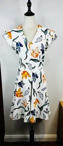 Veronika Maine Floral Fit & Flare Dress Size 8 Flutter Sleeve White RRP$259 - Picture 1 of 10