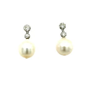 Victorian Cut Diamond Drop Earrings Set With 0.65ct Diamonds& 2 Cultured Pearls - Picture 1 of 2