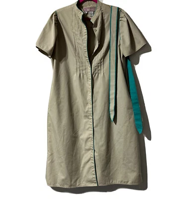 Vintage Adaptations Vestido de Trabajo Uniforme Beige Verde azulado Botón Frontal Corbata Cinturón Talla 18 Foto 1 de 4