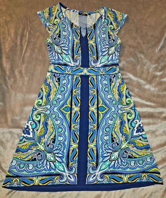 Vestido para mujer Petite XS APT.9 estampado cachemir azul verde amarillo funda elástica Foto 1 de 4