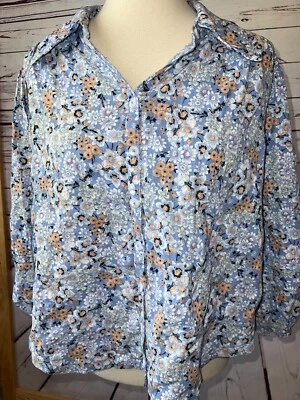 Blusa Free People Happy Days Camisa Mediana Botón Frontal Floral Algodón Pascua Foto 1 de 4