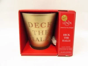 Golden Holidays by Lenox Glass Votive Tea Light Included Deck The Halls NIB (G) - Picture 1 of 2