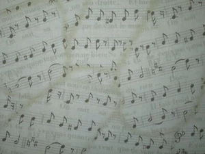VINTAGE MUSIC NOTES SONGS FRENCH WRITING COTTON FABRIC FQ - Picture 1 of 6