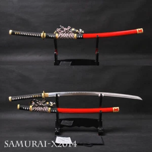 Espada roja samurai japonesa Tachi acero al carbono hecha a mano hoja afilada brillante - Imagen 1 de 12