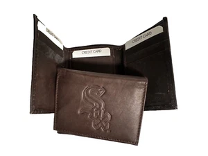 MLB Chicago White Sox BROWN Embossed Genuine Leather Wallet Bill Tri-Fold XMAS - Picture 1 of 5