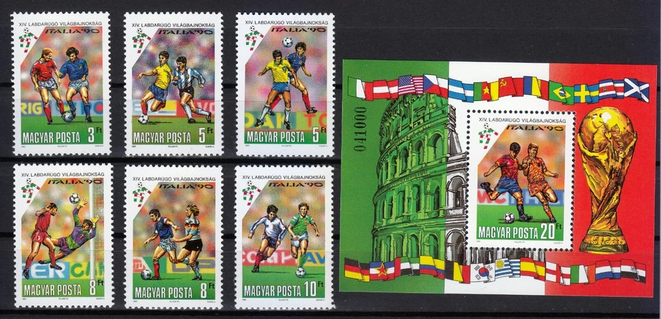 Hungría 1990 MNH Mi 4087-4092 + Bloque 210A Sc 3241-3247 Copa Mundial de la FIFA, Italia ** Foto 1 de 1