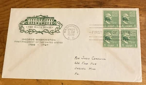 RARE GEORGE WASHINGTON 4 ONE CENT STAMPS FIRST DAY OF ISSUE  April 25th 1938 - Picture 1 of 8