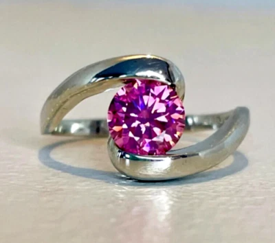 Кольцо из серебра 925 пробы с сертифицированным натуральным розовым бриллиантом 1,3 карата VVS1 для женщин - Изображение 1 из 4