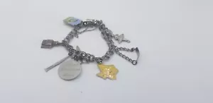 Vintage Sterling Silver Bracelet Texas Theme Silver Charms Horseshoe, Church Etc - Picture 1 of 9