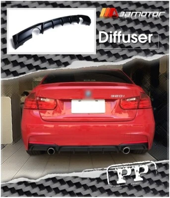 MP Style PP Rear Bumper Diffuser Dual fits 2012-2016 BMW F30 3-Series M Sport - Imagem 1 de 3