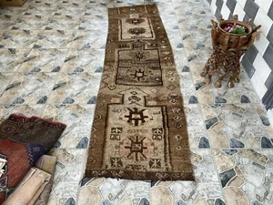 Vintage Rug | Antique Wool Farmhouse Anatolian Runner Handmade Kurdish 2.1x9.3ft - Picture 1 of 14