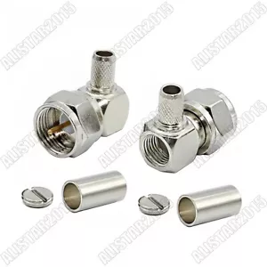 1x F Male 75ohm Crimp Plug Right Angle Connector LMR195 RG58 RG400 RG142 Cable - Picture 1 of 4