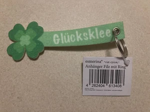 Esmerina "Glücksklee" Schlüsselanhänger grün/weiß Anhänger Filz mit Ring - Bild 1 von 2