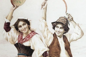 Filippo Indoni originale acquerello genere dipinto italiano danza XIX sec. - Foto 1 di 8