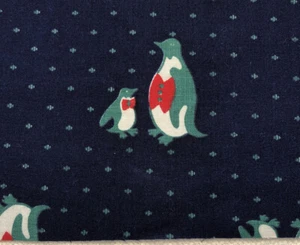 Vintage Ameritex Fabric Penguins Christmas Holiday Navy Red Cotton 2 Yards x 44" - Picture 1 of 7