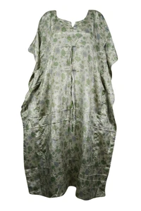 Boho Gray Floral Maxi Kaftan Kimono Sleeves Resort Wear Holiday Housedress 2XL