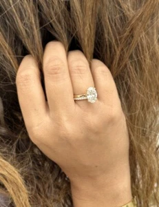 Ovalschliff simulierter Diamant Verlobungsring und Band 14k massiv Gelbgold 3,3 - Bild 1 von 14
