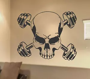 Totenkopf Hanteln Fitnessstudio Wandgrafik kein Schmerz kein Gewinn Wandtattoo Aufkleber Vinyl Wandbilder - Bild 1 von 9