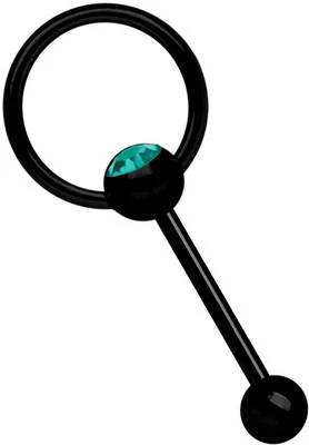MODERN NATURE PIERCING-SCHMUCK Piercing Lingua Staffa Nero Vite Sfera a Clip con Pietra + Anello, Lungo 12-22mm