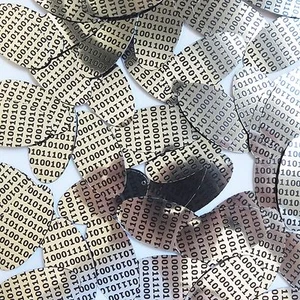 Sequin Oval 1.5" Black Silver Binary Tech Code Print Out Metallic - Picture 1 of 1