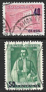Colombia Scott 612-613 VF Used Surcharge Issued 1953 - Picture 1 of 2