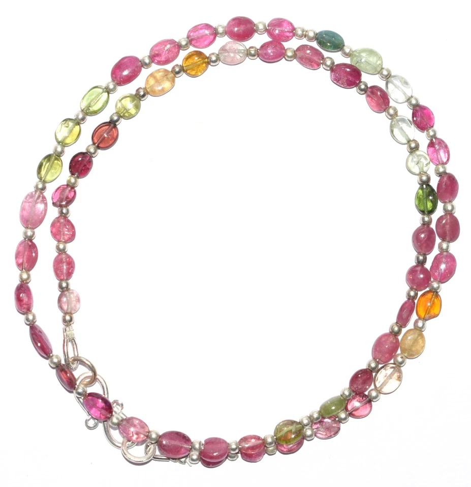 925 Argento Fine Multi Tormalina Gemma 2-5mm Perline Ovali 18 " Collana H - Immagine 1 di 4