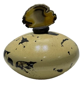Mark Hines Studio Pottery Ceramic Vase Jar Agate & Stone Lid Signed & Numbered - Picture 1 of 12
