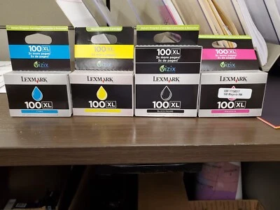 Lot 4 Lexmark 100XL Black Yellow Cyan Magenta Ink Cartridges OEM NEW IN BOX - Image 1 of 4