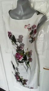 Phase Eight 10 Kleid weiß lila grün rose Blumen Anlass B/Reißverschluss gefüttert Stretch - Bild 1 von 11