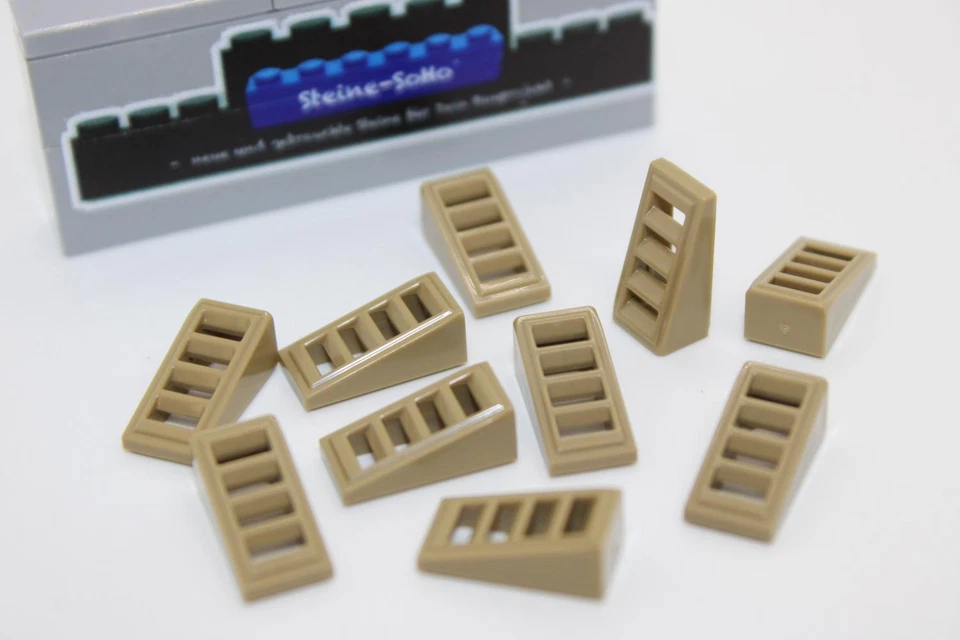 Lego (c) 10x Fliesen Dachstein Gitter - 1x2 - dark tan - 61409 - Gitterfliese