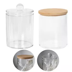 Reusable Plastic Bathroom Canister Clear/Bamboo Lid Organizer Bath Storage Jars - Picture 1 of 16